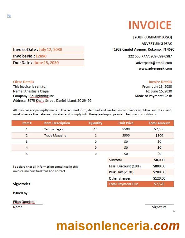 Szablon faktury firmy reklamowej w formatach Word i PDF